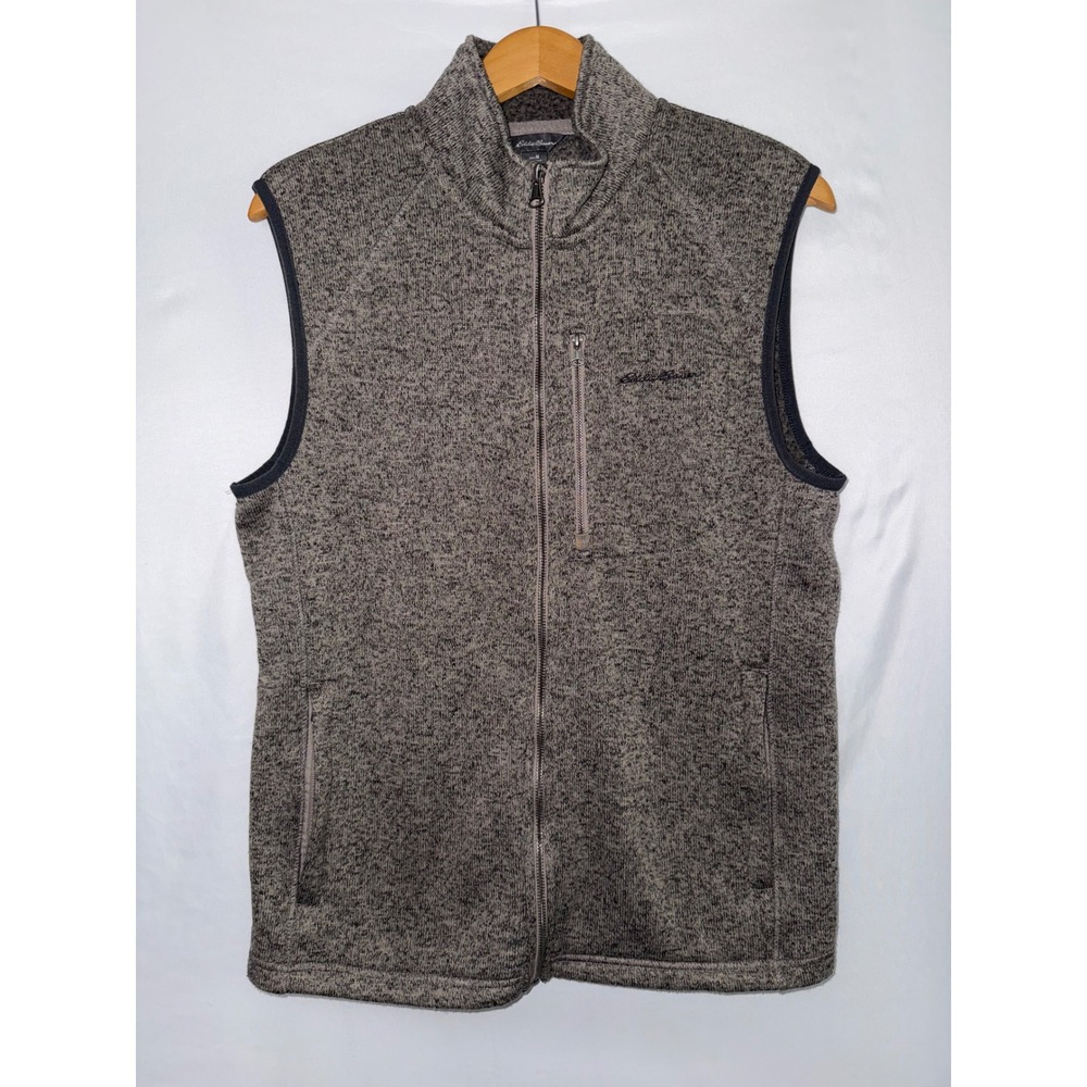 Eddie Bauer Men's Medium Gray Full Zip Sweater Fleece Vest Mock Neck